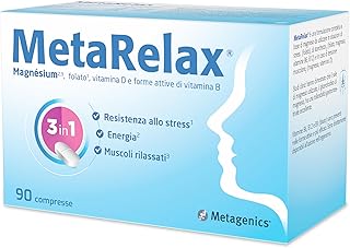 Metagenics MetaRelax - Integratore di Magnesio con Vitamine B6, B12, Folato e Taurina - Per Situazioni di Stress, Stanchezza e Tensione Muscolare - 90 Compresse