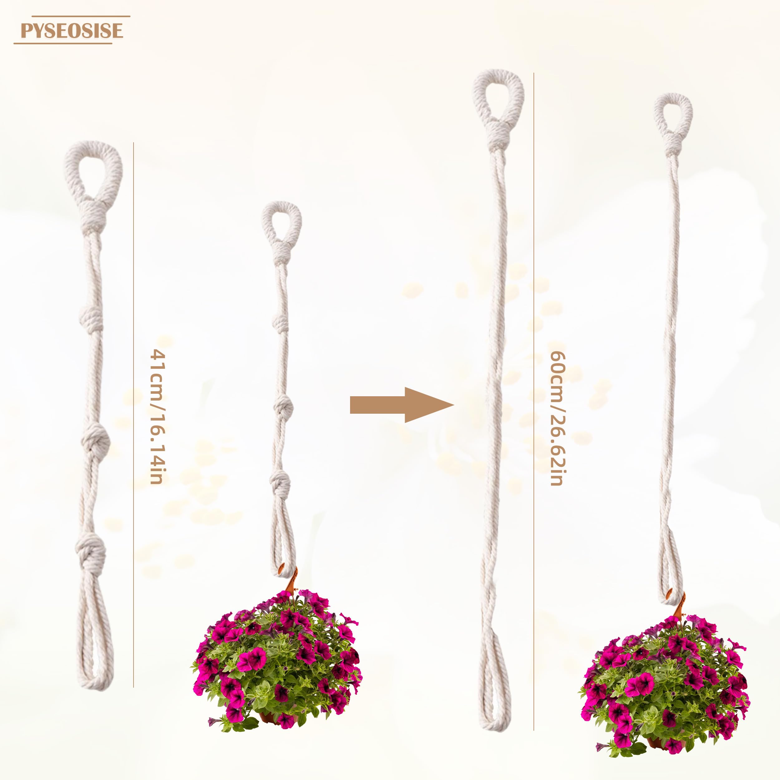 Rallonges de Suspension Plante, 6 Pièces Support de Plantes Macramé, Suspension Pot de Fleurs en Corde de Coton Beige Style Bohème avec Crochets pour Extérieur Jardin et Balcon