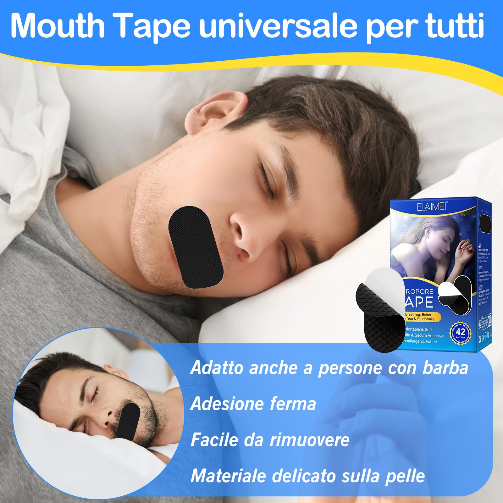 Cerotti Per La Bocca Anti Russare: 60 Pezzi Di Mouth Tape Per Dormire, Ipoallergenici In Cotone, Favoriscono La Respirazione Nasale E Il Sonno Profondo