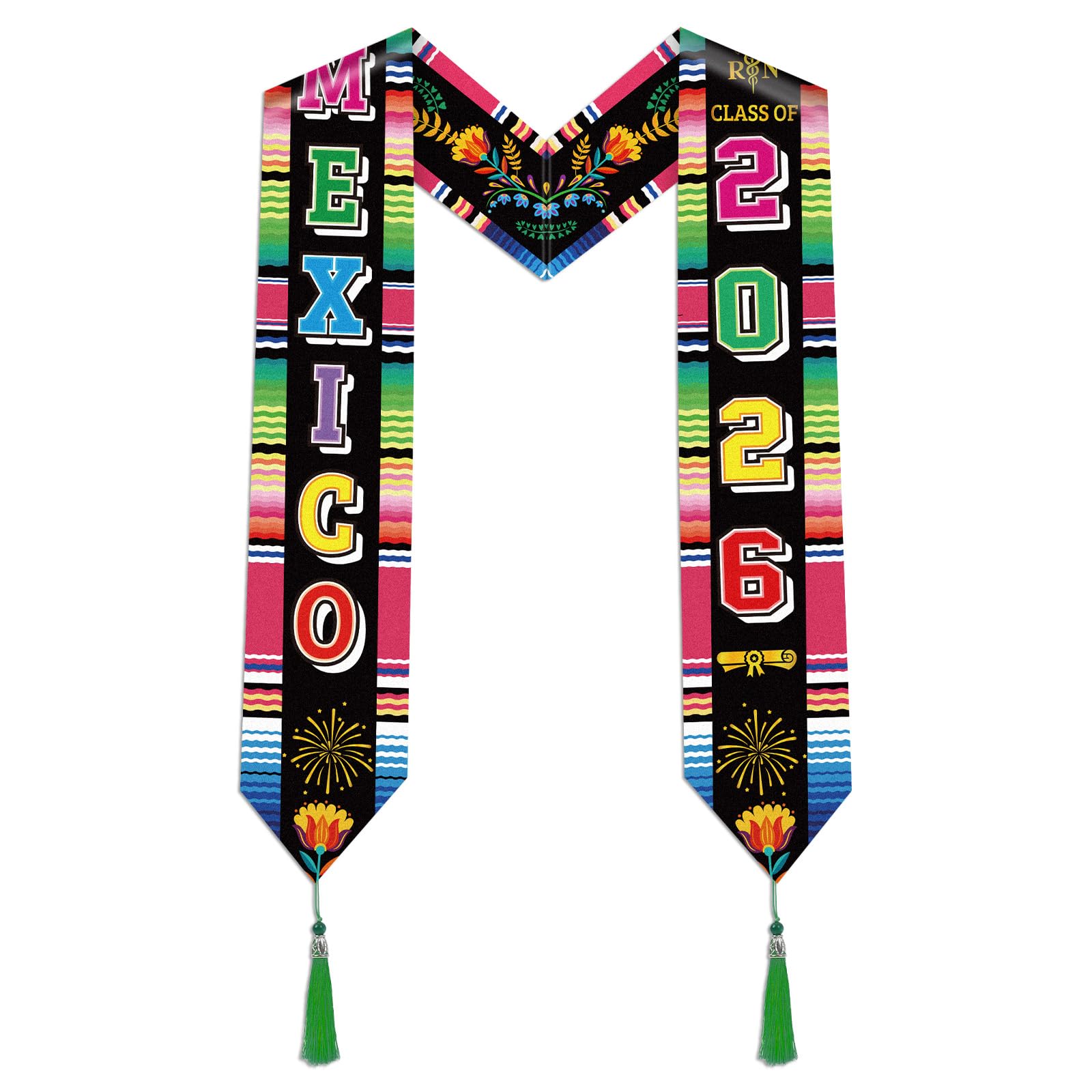 Photo 1 of Aposwow Mexican Graduation Sash 2026 - Colorful Mexican Serape Graduation Stole 2026, Mexico Stole with Tassel for Study Aboard Mexico Student Accessories Class of 2026