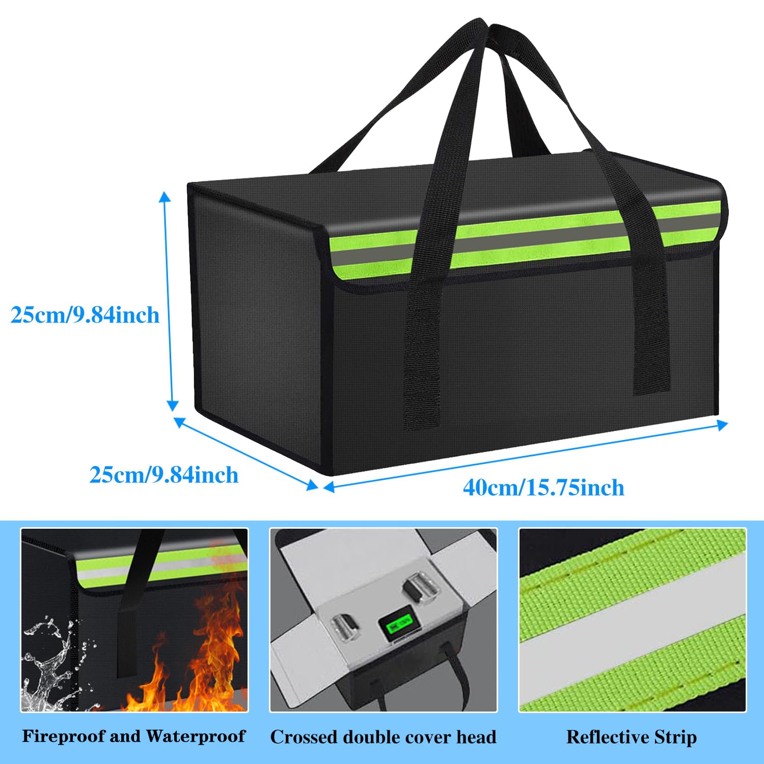 Akku-Safe Bag Ladetasche, große Kapazität, Lipo-Akku-Tasche für E-Bike, Lipo-Akku, Aufbewahrung, Ladung, Transport, Zuhause, Reisen, feuerfeste, sichere Aufbewahrungstasche (400x250x250 mm)