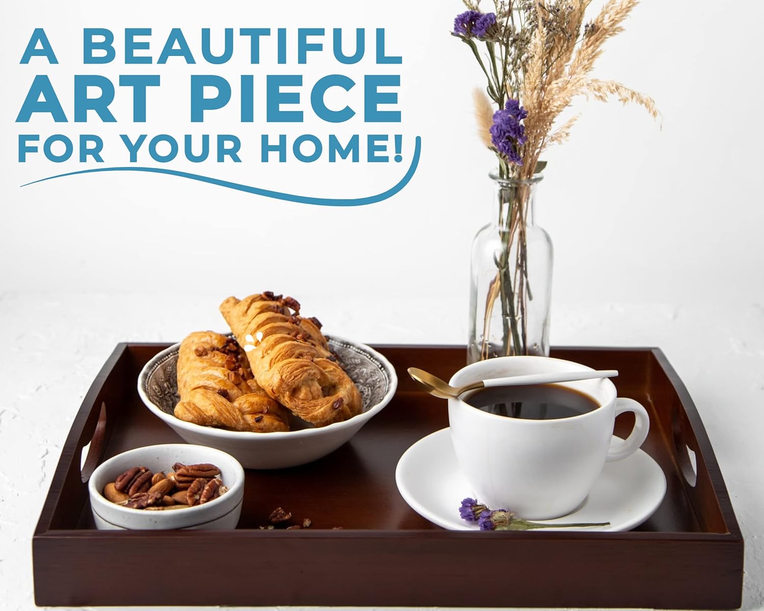 Bamboo Serving Trays with Handle – Set of 3 Wooden Trays That Nest – Large, Medium and Small Tray for Food, Ottoman Décor & More – Bamboo Trays for Breakfast - Brown : Home & Kitchen
