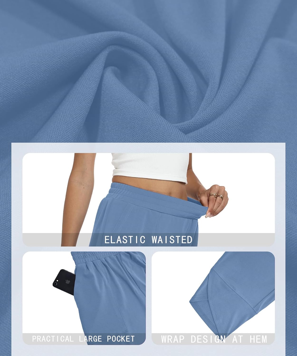 NILOUFO Womens Baggy Wide Leg Pants Casual Elastic High Waisted Palazzo Harem Trousers with Pockets Lounge Loose Comfy Pants - Image 5