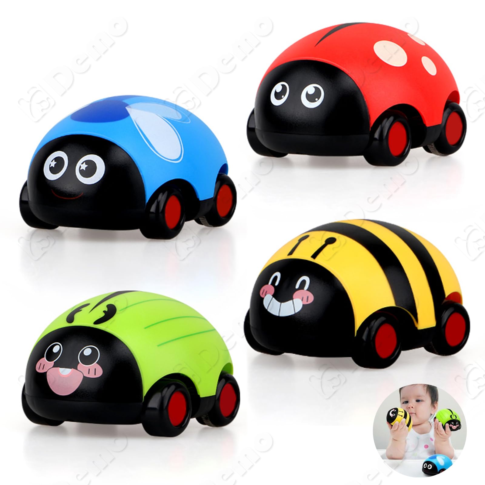 Juxtaposia 4 Pezzi La coccinella tira indietro la macchinina,Automobiline Per Bambini,Micro Machines,Macchinine Cars,Mini Cars,Adatto per 2,3,4,5anni regalo di compleanno dei bambini.