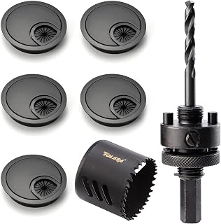 TOLESA Desk Wire Cord Cable Grommets Hole Cover 5 pcs 2 Inch (50mm) Hole Cutter M42 Hole Saw Kit Bi-Metal High Speed Steel Hole Saw Drill Bits Office PC Desk Cable Cord Organizer for Wire Management