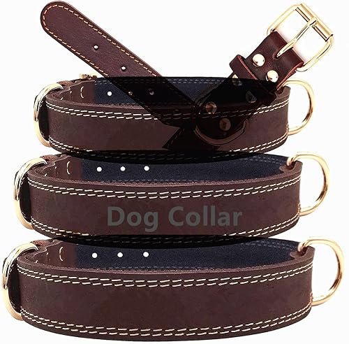 Miniatura 8 de Collar de perro para cuello de perro tamaño de 22 a 24 pulgadas collar de perro de cuero marrón ajustable para perros de 30 a 45 libras cómodo