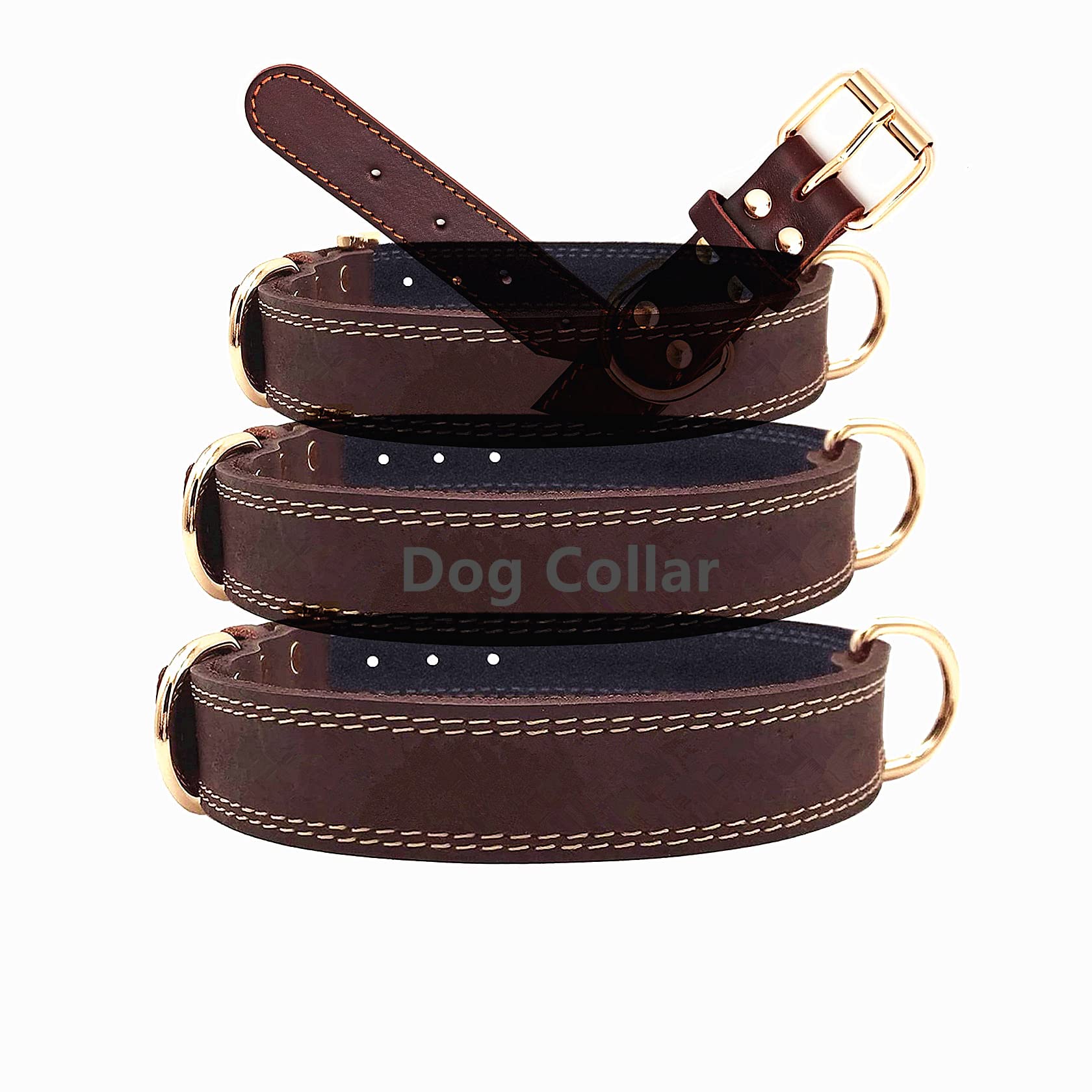 Dog Collar for Dog Neck Size 15-19 Inch Brown Leather Dog Collar Adjustable for 12-20KG Dogs Comfortable Dog Collar with Metal Buckle and D-Ring Durable Sturdy Dog Collar(S)