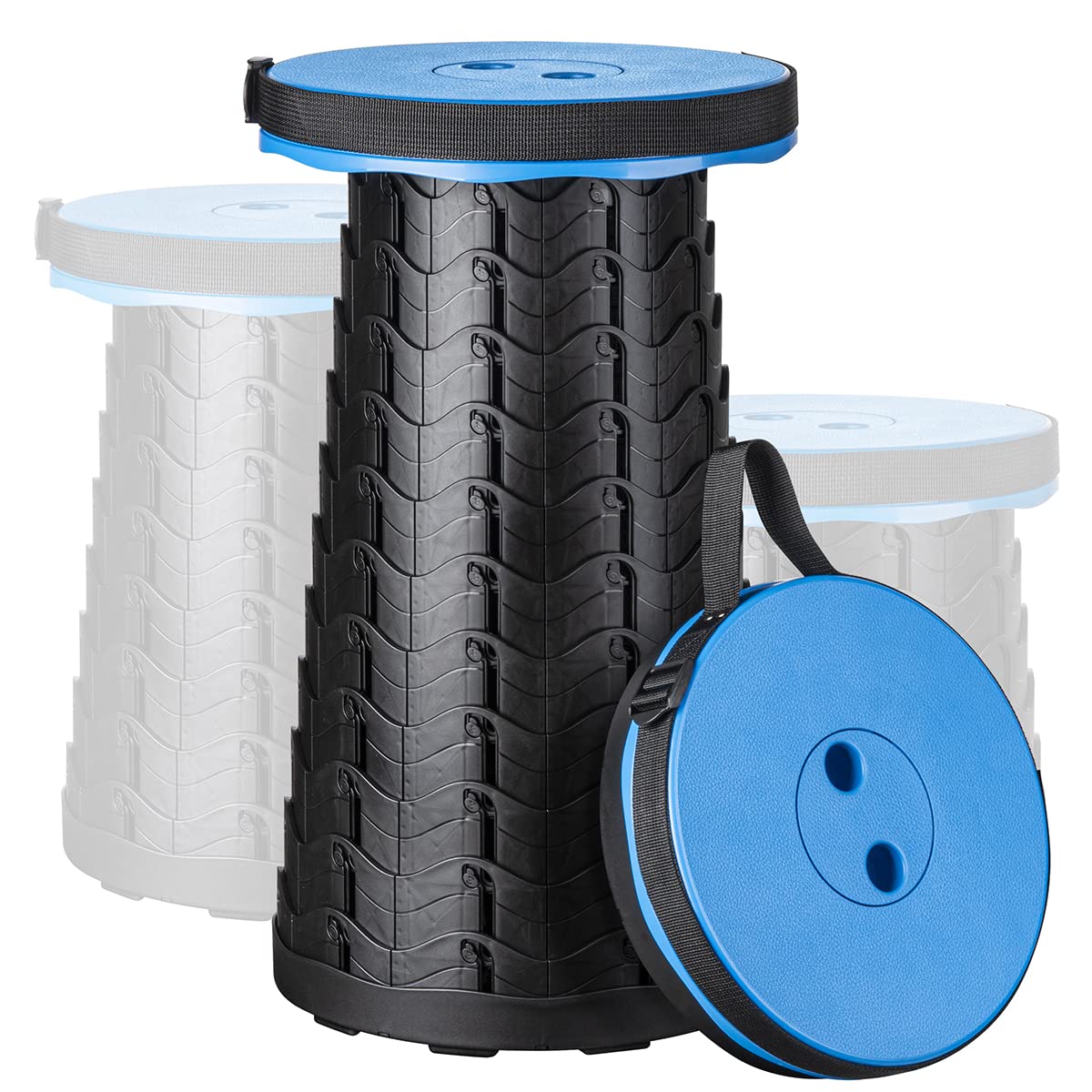 Portable Stool,Telescopic Stool, Retractable Plastic Folding Stool Camping Lightweight Stool Seat for Outdoor Camping BBQ Fishing Hiking Gardening Indoor, Maximum Load 420 lb (Black&Blue)