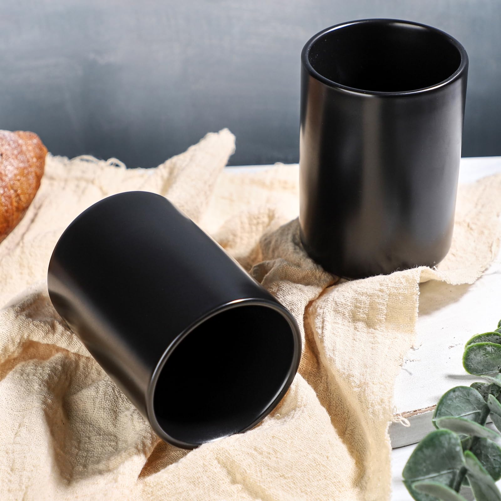 2 Stück Teetassen Keramik Kaffeebecher Ohne Henkel 240 ml Becher für grünen Tee Kaffeemomente (Schwarz)