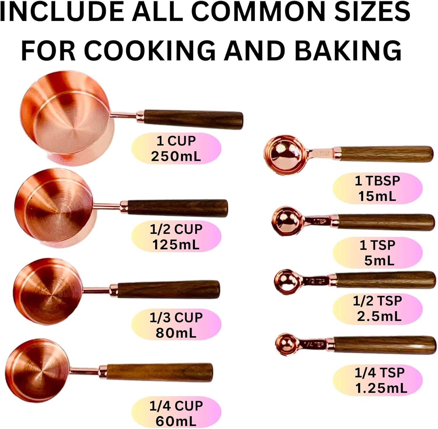 Sweet Degrees Kitchen ROSE Gold Measuring Cups and Spoons Set 8 Pcs, Golden Stainless Steel Measuring Spoon and Measuring Cup Set - 4 Measuring Cups And 4 Measuring Spoons for Baking and Cooking