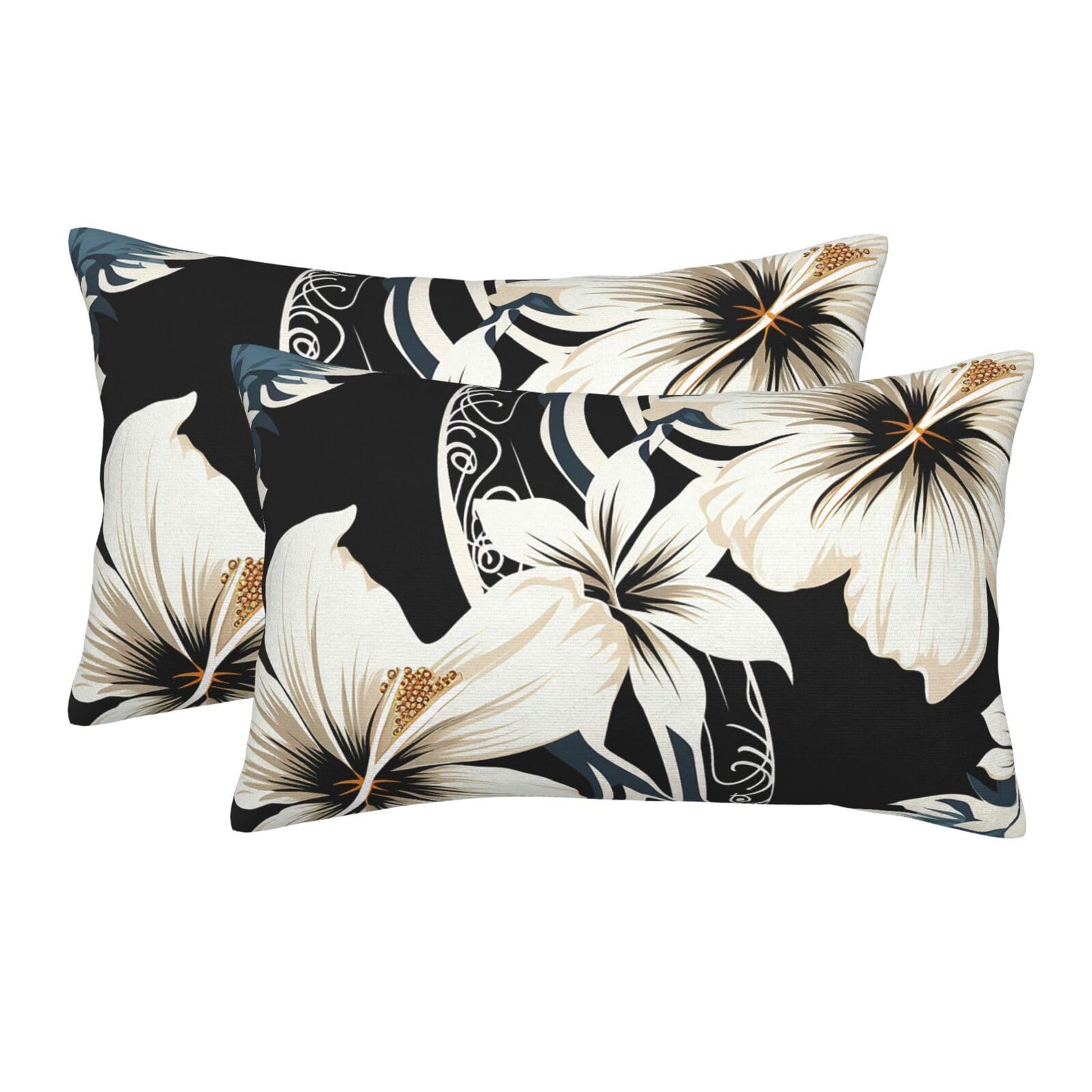 2 Pack Standard Size Pillow Cases for Hair and Skin Soft Breathable Pillow Case Covers with Hidden Zipper Black and White Hawaiian Flowers Pillowcase 20"x30" Pillow Cover for Sleeping Gift