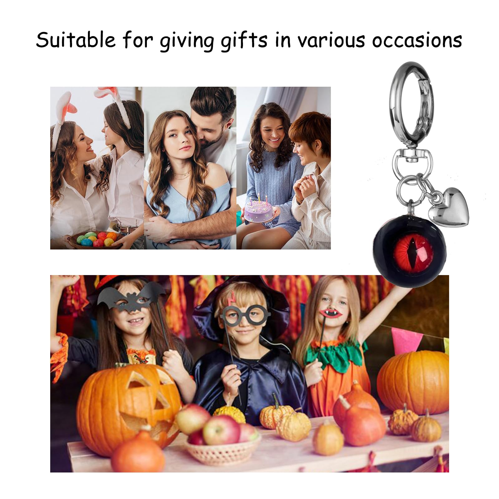 BYXVSBYS Goth Keychain Horror Eyeball Bag Charms Halloween Accessories Gothic Heart keychain Key Ring Funny Decor Cool Purse Charms for Men Women