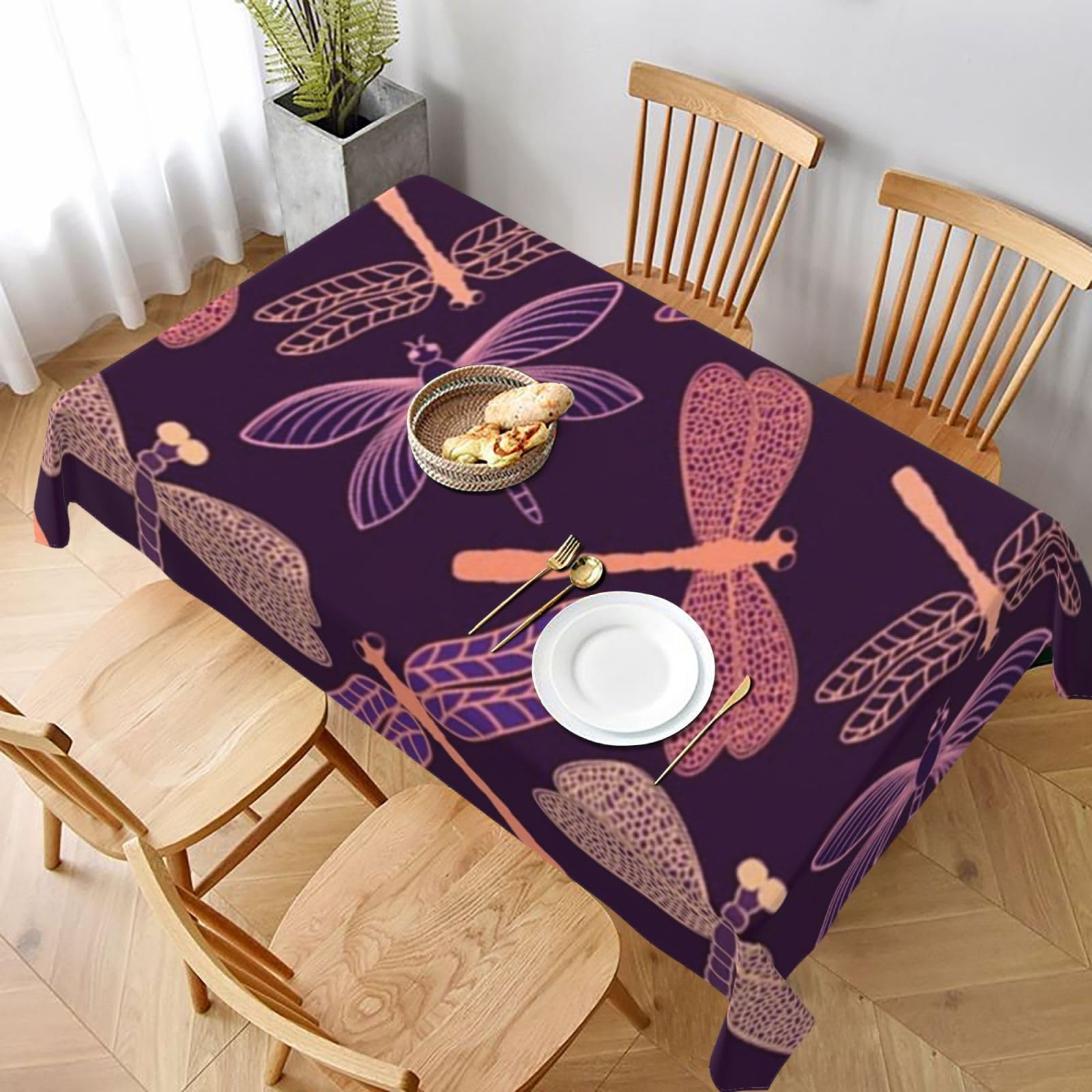 BNVSADC purple dragonfly Printed Rectangle Tablecloth 228x152 CM, Water Resistant Polyester Table Cloth Decorative Fabric Table Covers for Kitchen Dining Table Parties Camping