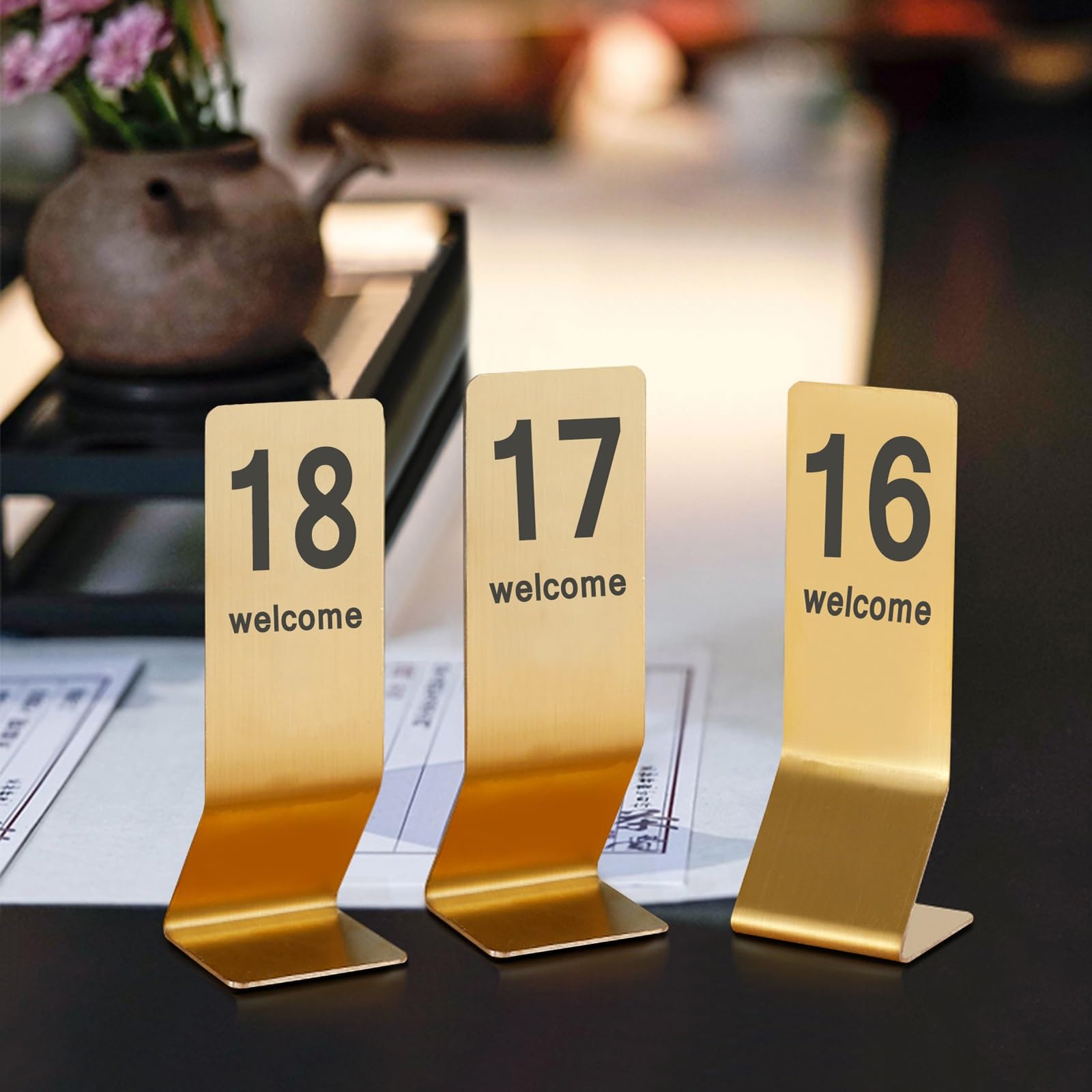 Letrero de metal con números de mesa 1-10 1-20, tarjetas de acero inoxidable, superficie resistente a los arañazos, doble cara para facilitar el arreglo de asientos, perfecto para eventos y fiestas