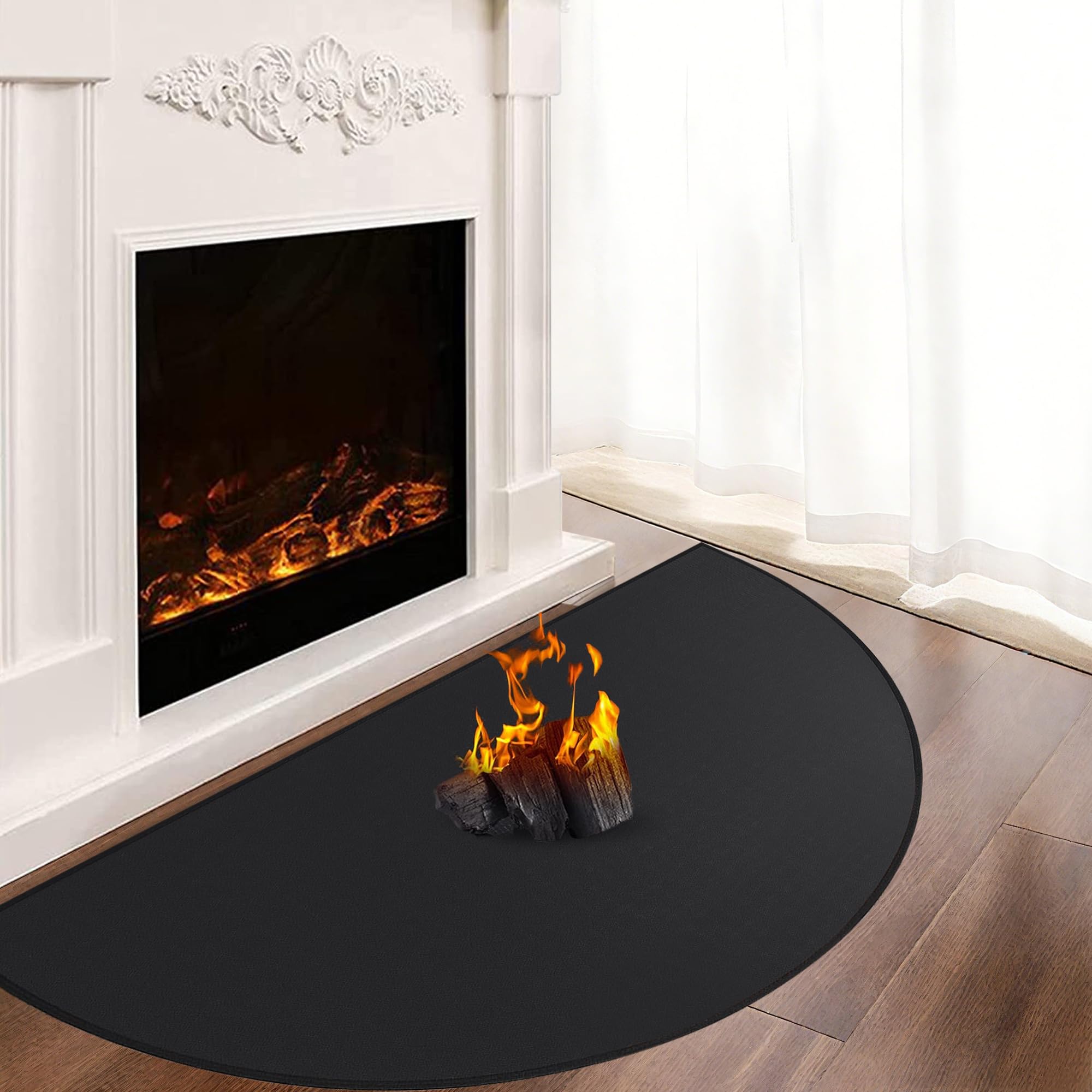 Khongoo Black Fireproof Fireplace Mat, 120X70x0.1cm Hearth Rugs For Fireplaces, Fireplace Rug For Indoor Outdoor, Hearth Pads For Wood Stove Protect Floors Carpets From Sparks Embers,