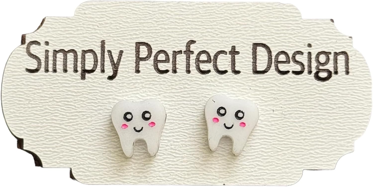Hypoallergenic Stainless Steel Tooth Stud Earrings for Girls, Kids, Teens, Women, Toddlers – Cute Dental Tools Jewelry for Sensitive Ears – Fun Dentist Play Set Accessory & Gift Idea