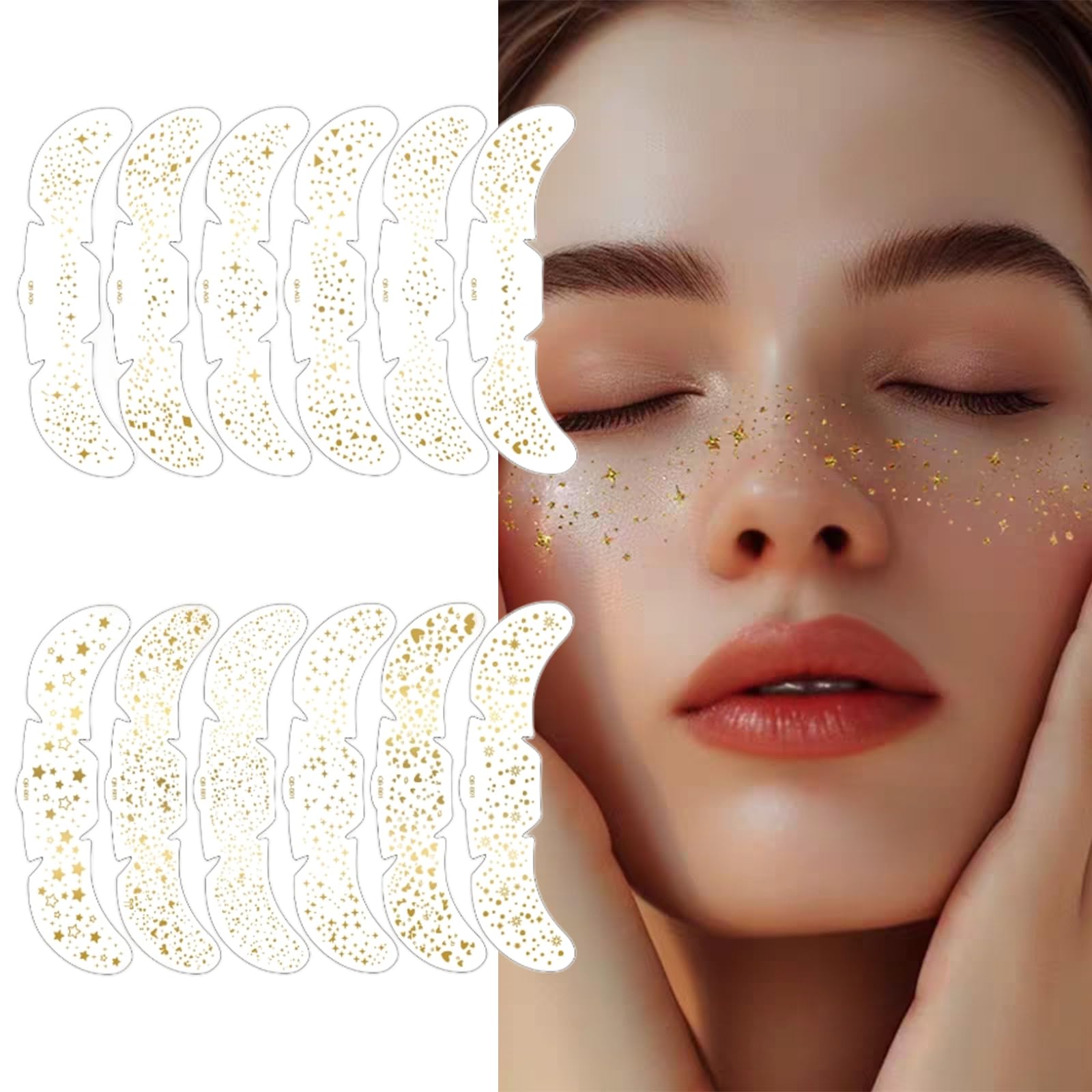 2 Packs Face Glitter, 12 Pcs Tattoo Stickers Women, Golden Freckle Face Stickers, Waterproof Cosmetics For Music Festivals And Beach Days, 15x5 Cm
