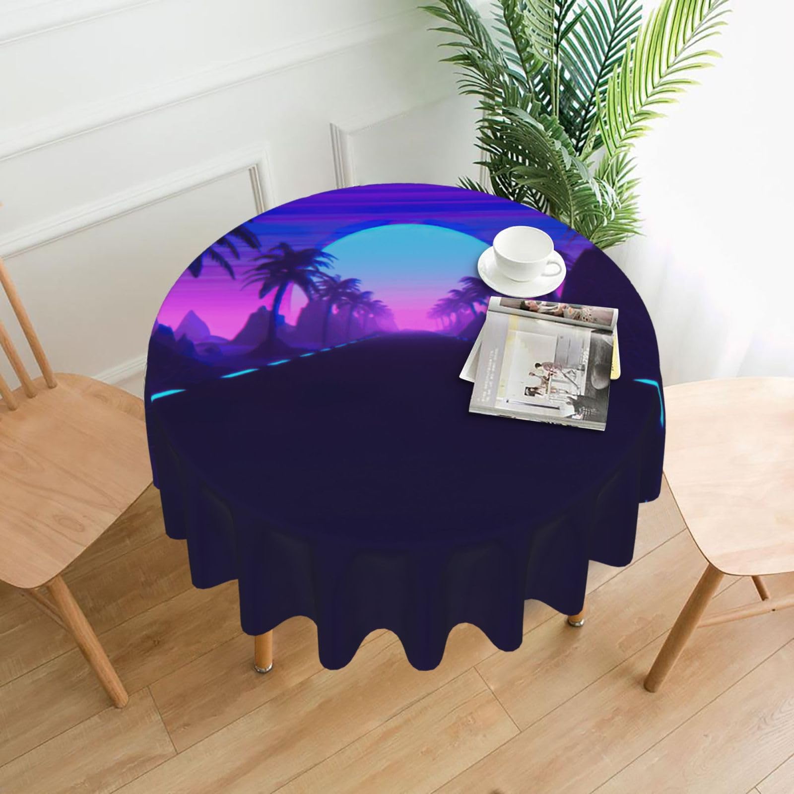 Zcmkjlg Music Summer Beach Print Quick Ship Round Tablecloth 60in Polyester Washable Cover for Dining Room
