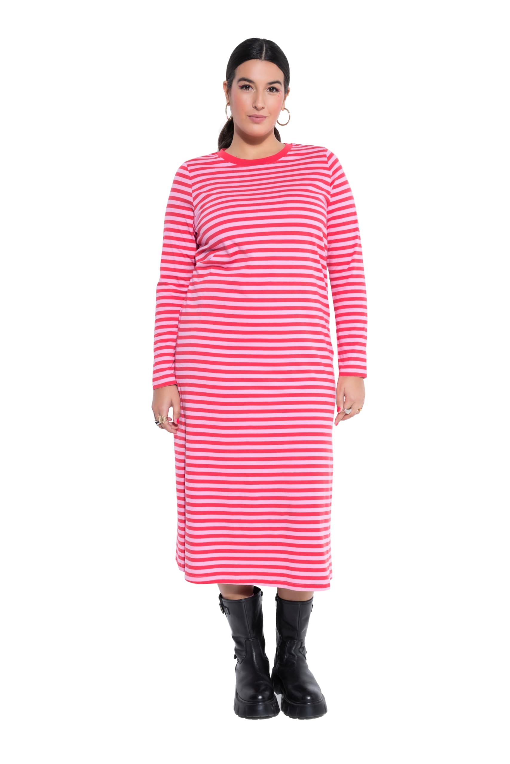 Studio Untold Damen große Größen Übergrößen Plus Size Maxikleid, Jersey mit Ringeln, Langarm 834391