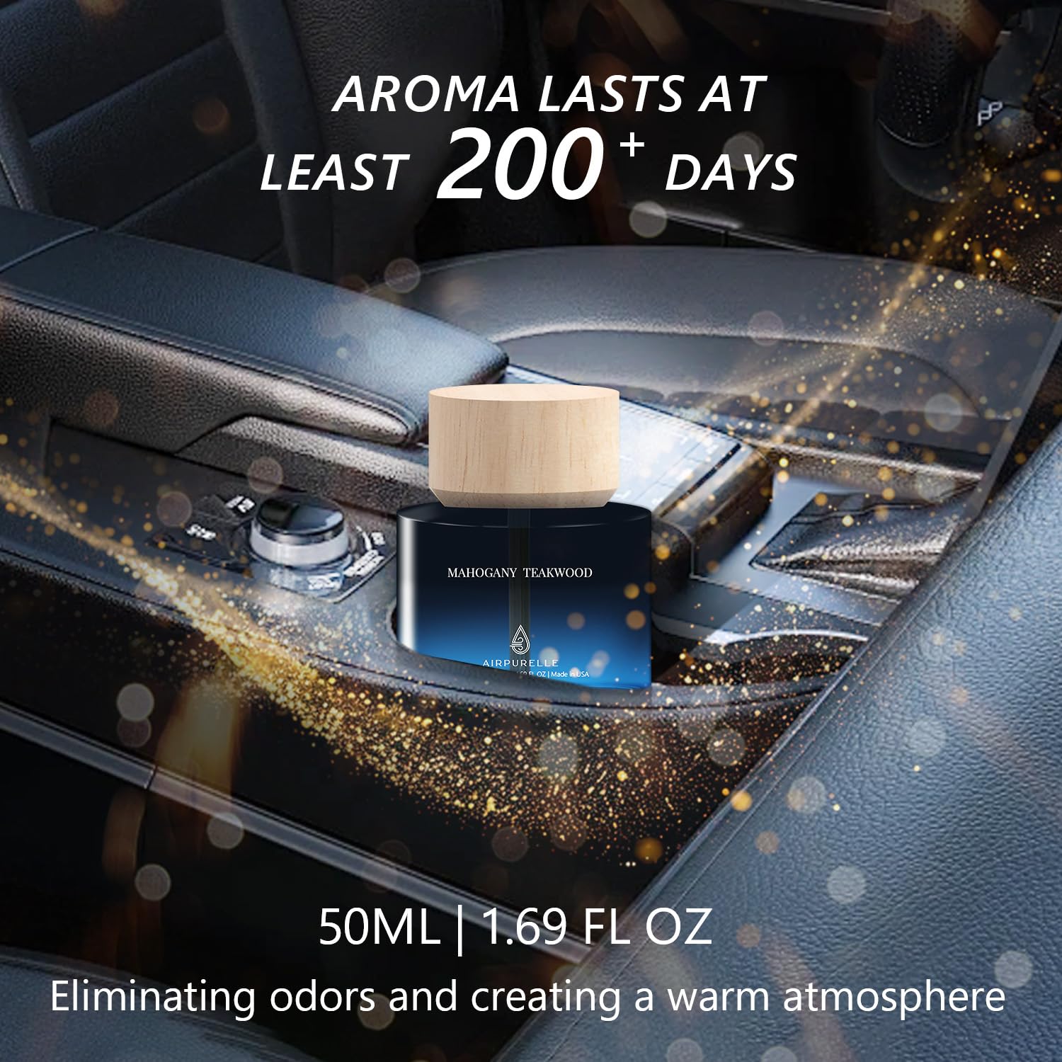 Ambientador de coche para hombres y mujeres – Difusor de aceite esencial de madera de teca de caoba de larga duración para portavasos de coche – Difusor de aroma de coche de 50 ml, inspirado en el