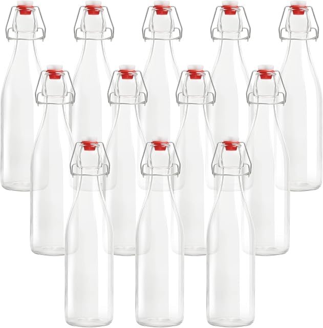 Kurtzy 12 Pack Glass Swing Clip Top Airtight Bottles - 530ml/18.65oz Bottle Set - Traditional Vintage Clear Flip Top Preserve Bottles for Brewing, Beverages, Beer, Oil, Vinegar, Kombucha & Water