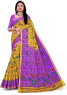 Sonarika Creation Pure Cotton Saree with Blouse Piece, Warli Design, Classic Warli, mustard and Purple, Resham Border, Fre... Price In India