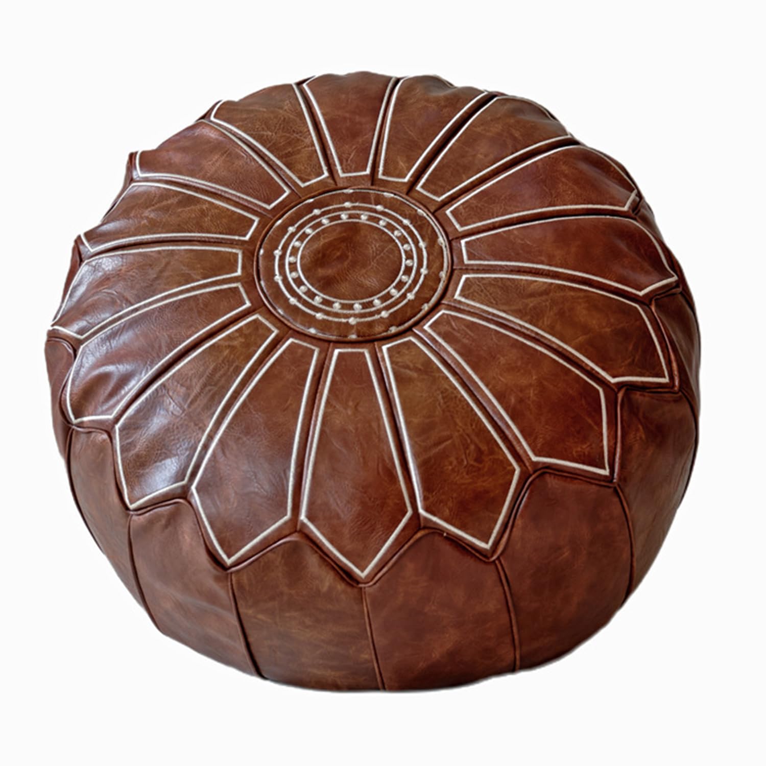 Moroccan Pouf Ottoman Cover Round Decorative Footstool Footrest Bean Bag Chair Foot Stool Rest Storage Solution Home or Wedding Gifts- Mandala Embroidered -(Empty & New)- Brown