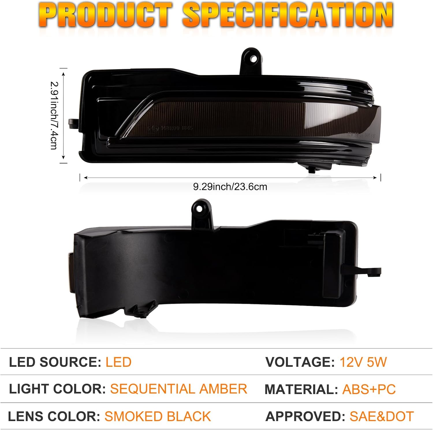 Gempro LED Sequential Amber Side Mirror Marker Turn Signal Lights for 2019-2023 Dodge RAM 1500 Towing Mirror Lamps, Smoked Len