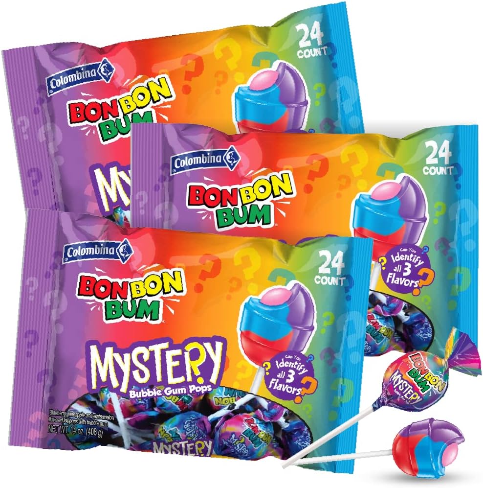 Colombina Bon Bon Bum Lollipops W Bubble Gum Center Assorted