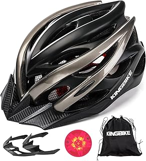 KINGBIKE Light Comfortable Adults Youth Bike Helmet with LED Safety Rear Light+ Detachable Visor, Helmet Storage Backpack ...