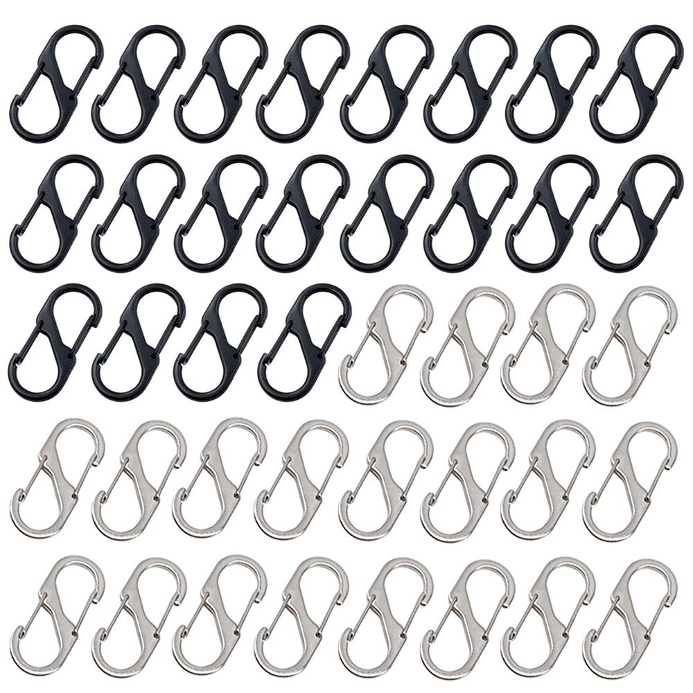 Mousquetons En Forme S En Acier Inoxydable - Lot De 8, Noir, 35x15mm | Pour Camping, Randonnée