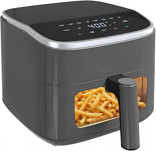 Sweetcrispy Freidora de aire de 4 cuartos con ventana, freidora digital de 1500 W con 8 preajustes, temporizador de 60 minutos, máximo 400 °F,