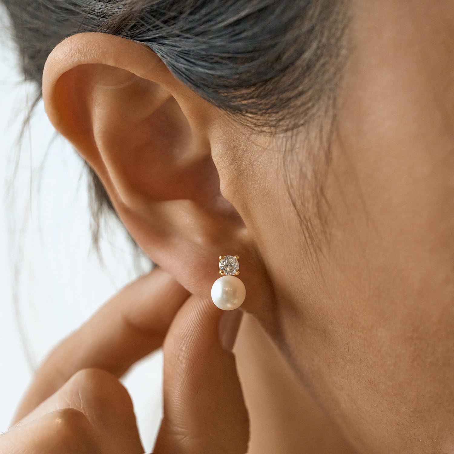 Gold Jewelry Set for Women, Dainty 14K Gold/Silver Plated Pearl Necklace and Earring Set with CZ Diamond and Pearl Drop Earrings, Bracelets, Choker Necklace - Wedding Bride Jewelry - Image 3