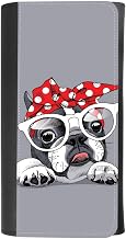 (French Bulldog In A Headband And With Glasses) women's Patterned Leather Buckle Trifold Wallet Bag Pouch Holster With Credit Card Holder insurance for smartphones