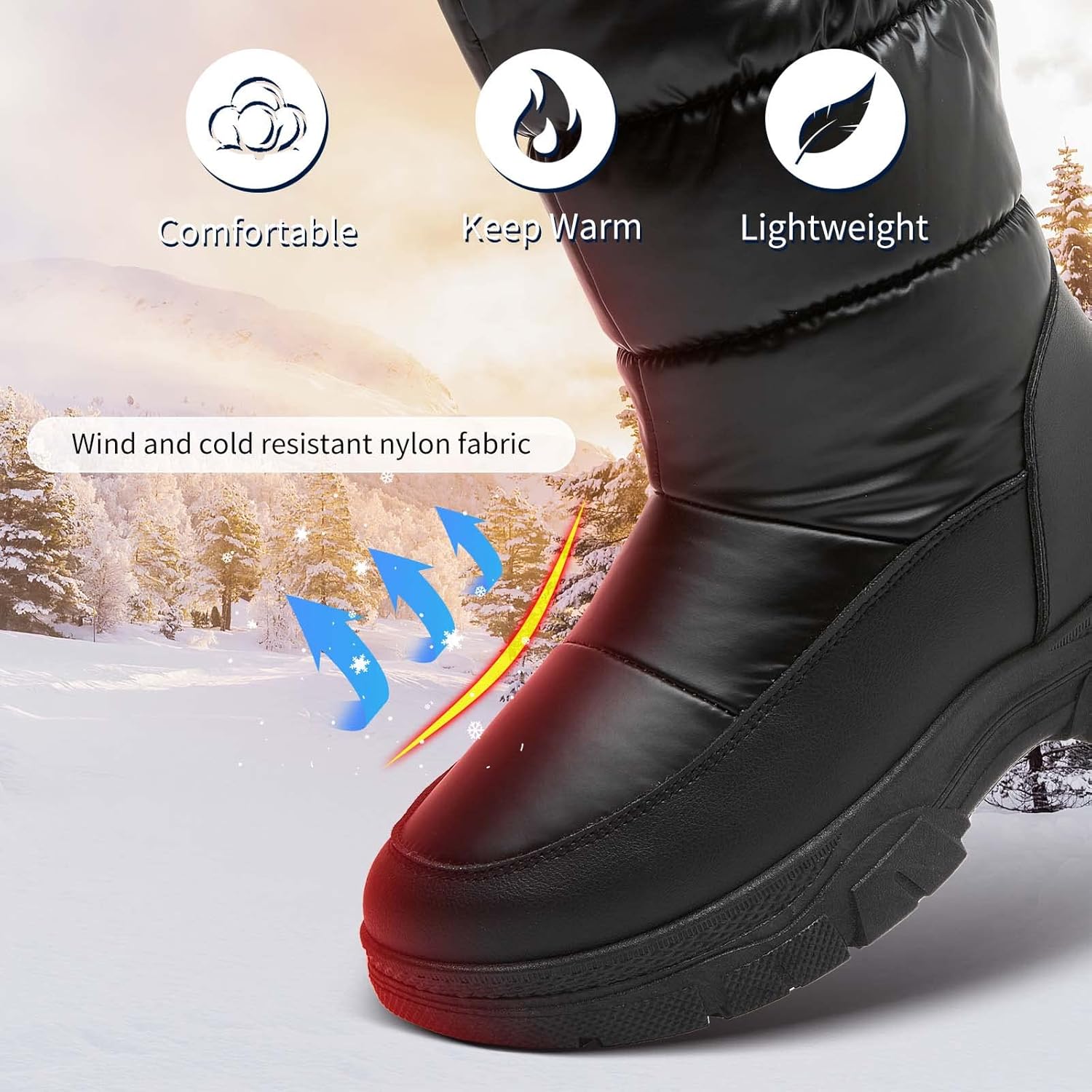 Womens Winter Boots Snow Boots For Women Black Mid Calf Platform Boots Warm Fur Fashion Slip On Boots - Image 5