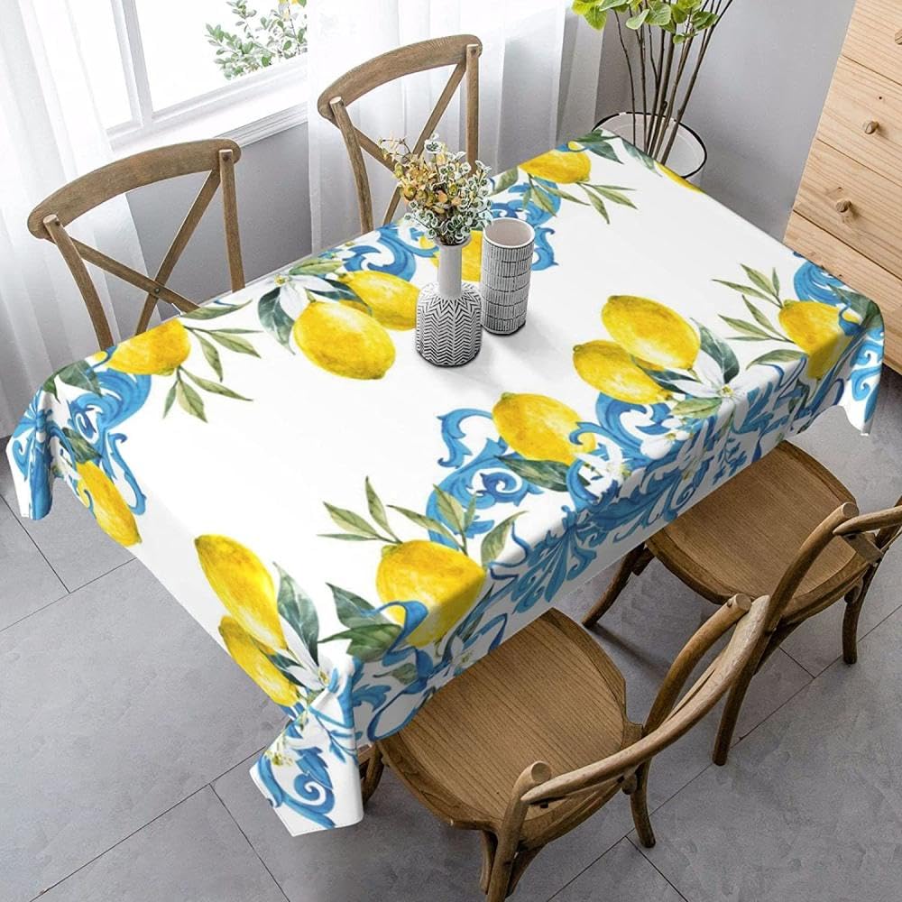 Nappe rectangulaire motif citron lavable blanche 90x140 de décoration table cuisine