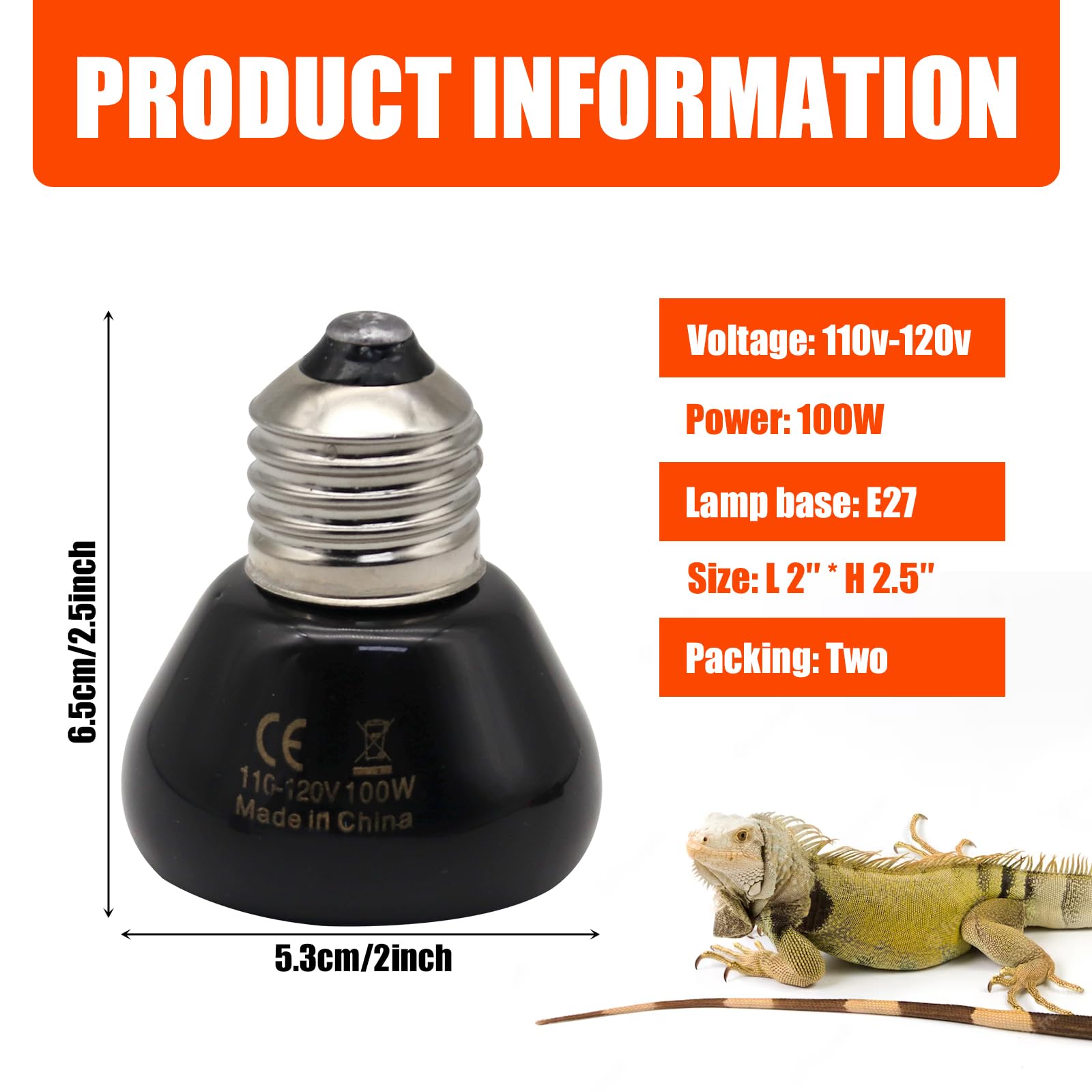 Mini Reptile Heat Lamp, 25w Infrared Ceramic Heat Emitter, No Light Emitting Reptile Heat Bulbs,Ceramic Heat Lamp for Amphibian, Chicken Coop,Cat, Turtle, Snake,Terrarium (2, 100 W) - image 4