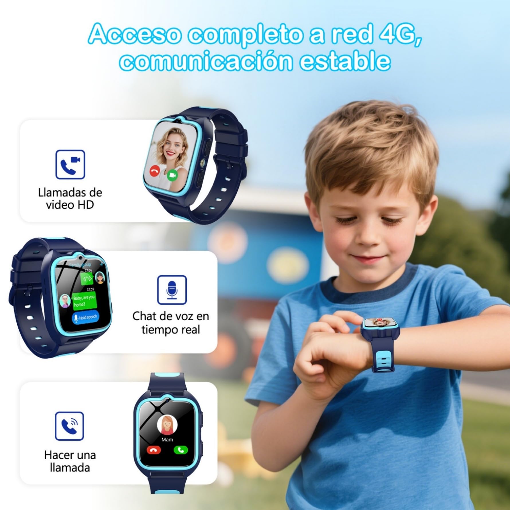 IOWODO Reloj Inteligente Niño, 4G Smartwatch Niños con GPS y Llamadas, Videollamadas,SOS,Linterna LED,Batería de 800 mAh, Modo Clase,Juegos,Cámara, IP68, Regalo y Juguete para Niñas y Niños