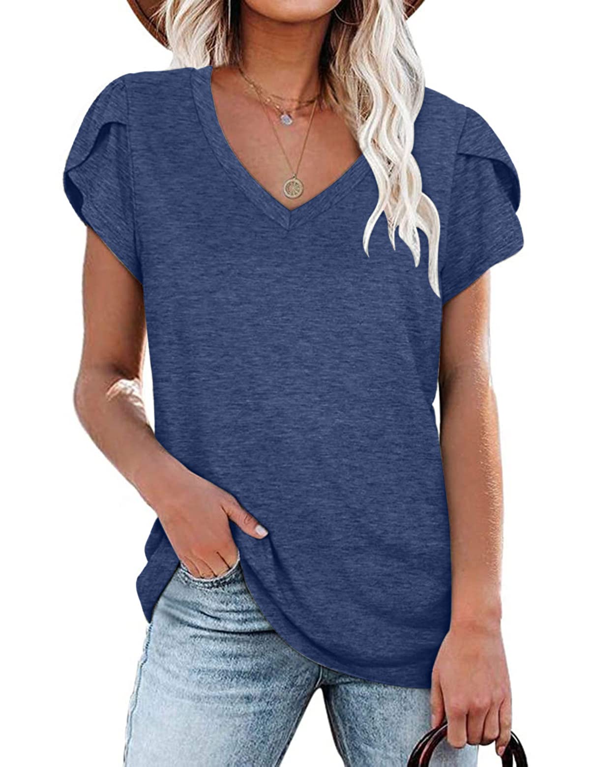 UMIPUBO Bluas de Mujer Camisa Escote en V Algodón Blusa Mujer Elegante Manga Corta Camisa Suelta Mujer Casual Verano T Shirts Jersey Camisetas Tops