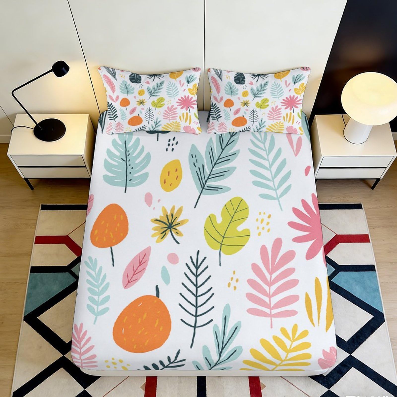 Jqzkxnhpbr Style-2 3D Printed Botanical Leaf Fitted Sheet Microfiber Soft Breathable Abstract Plant Bed Cover For Bedroom Guest Room Decor 90X200x25cm