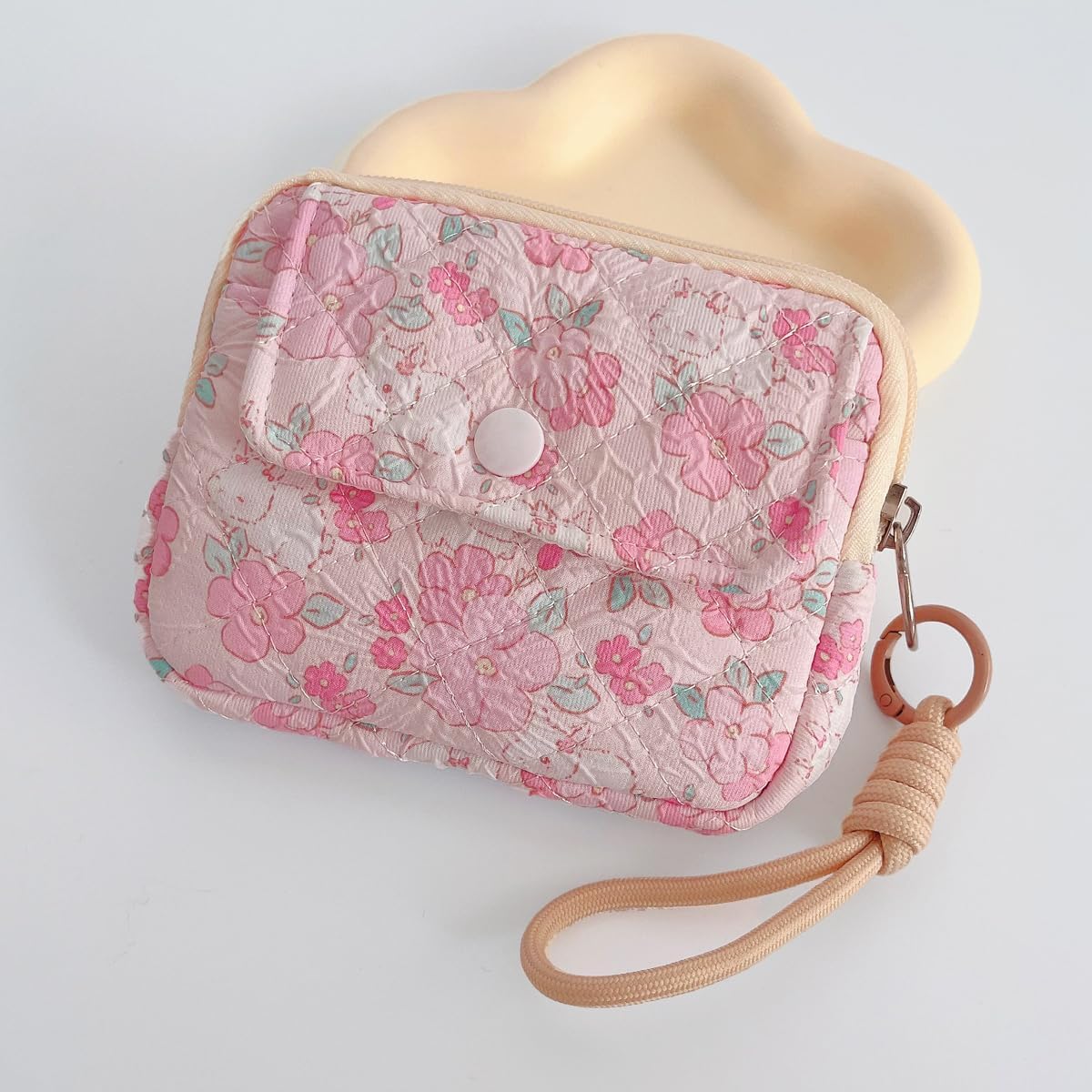 Cotton Quilted Floral Coin Pouch with Cute Prints Zipper for Women Girls (FLOWER WHITE RABBIT) - Image 6