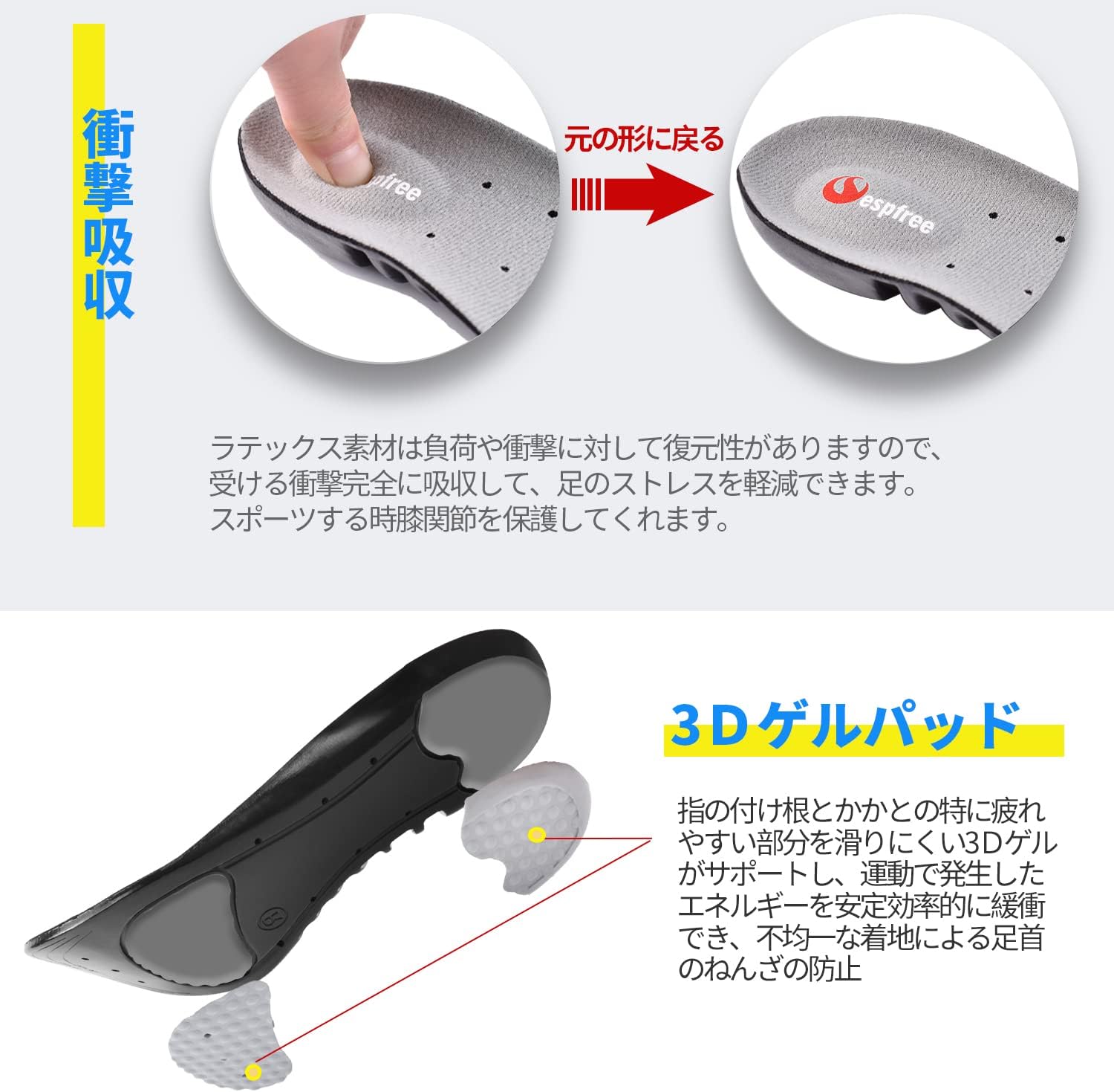 【2足4枚】インソール 超軽量 中敷き 衝撃吸収 スポーツ用 インソール ゲル 低反発 アーチサポート 中敷きクッション ソフト インソール 土踏まずサポーター ツボ対策 ひざ・こしをかんわ 疲れにくい ランニング 立ち仕事 通気 サイズ調整 男女兼用 (L：27cm～30cm)