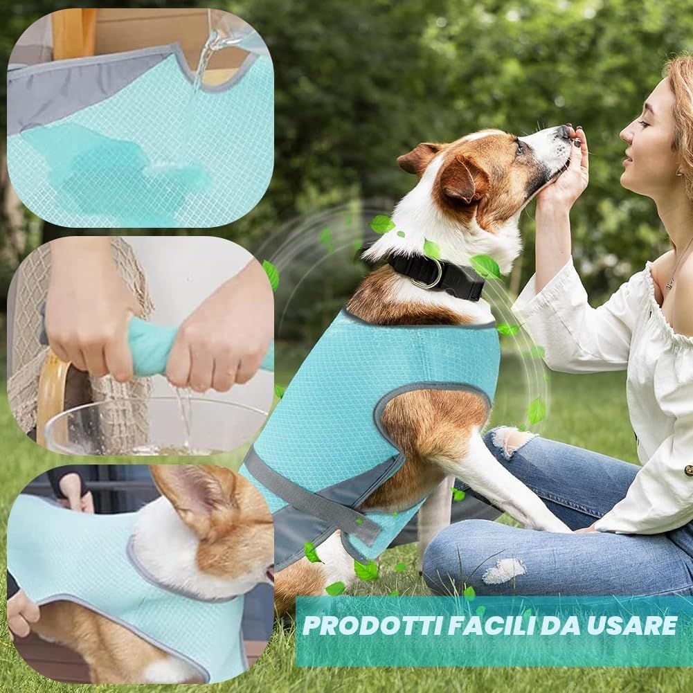 Gilet Rinfrescante per Cani,Giubbotto di Raffreddamento per Cani,Pettorina Rinfrescante Cane per Passeggiate,Protezione Solare UV Efficace Cappotto Rinfrescante Cane (L)