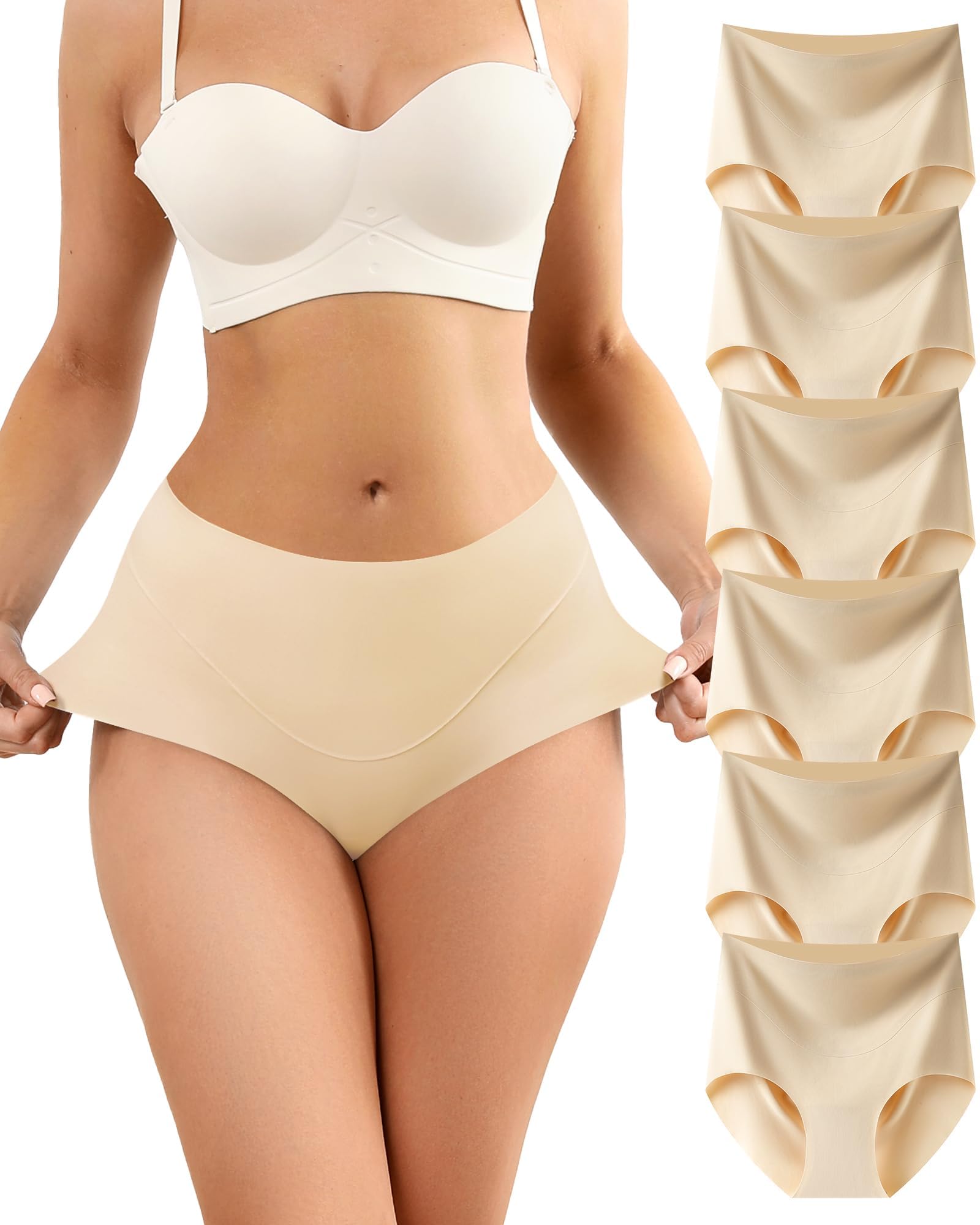 Levao Naadloze Slips Onderbroeken voor Dames, Hoge Taille, Seamless Ondergoed, Vrouwen High Waist Bikini, Comfortabele No Show Panties, Verpakking van 6 Stuks, S-XXL, 6 zwart., XXL