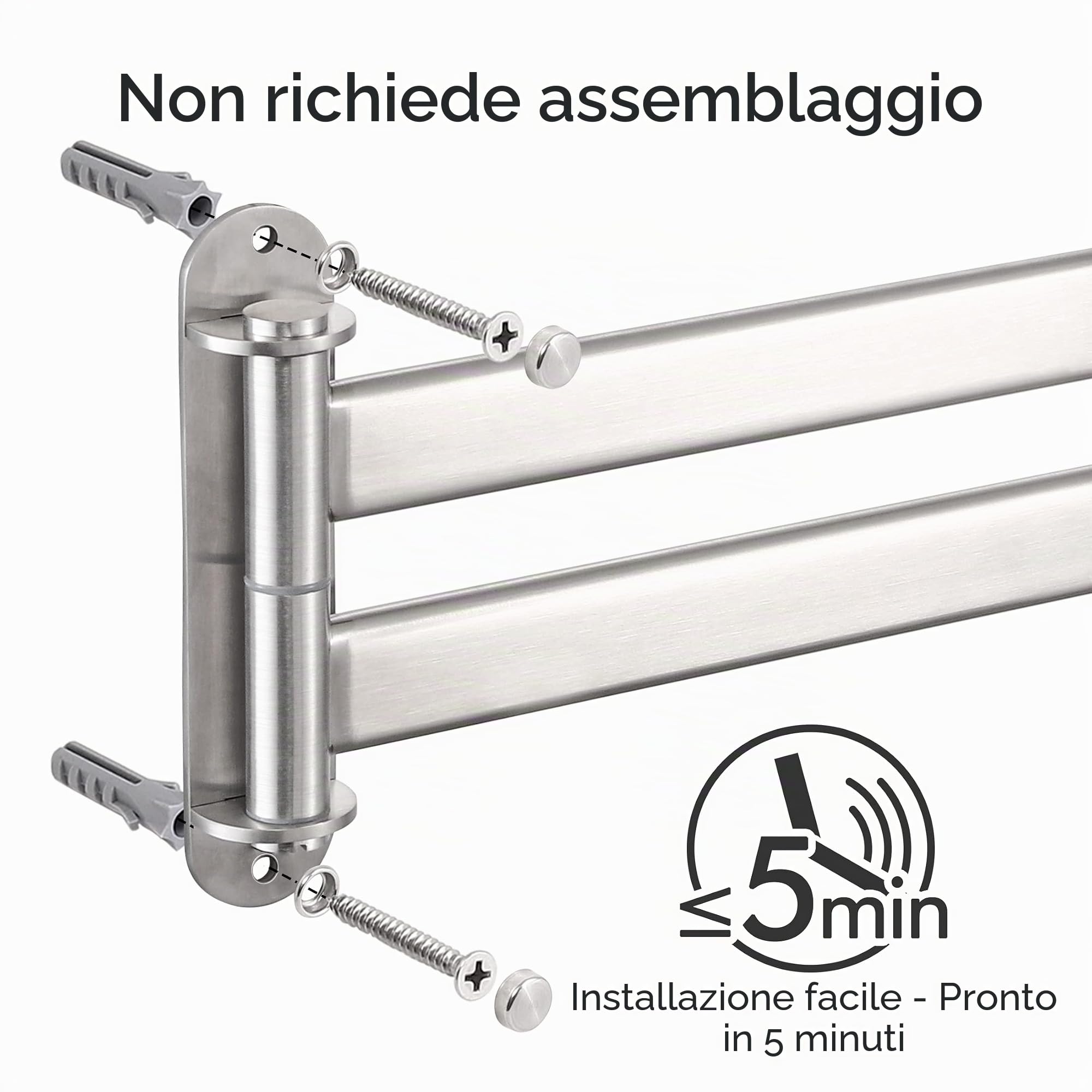 KES Portasciugamani da Bagno Girevole Portasciugamani Doppio Porta Salviette Bagno a Parete Portasciugamani in Acciaio Inossidabile SUS304 180 ° 40cm Spazzolata, A2104S2L40-2