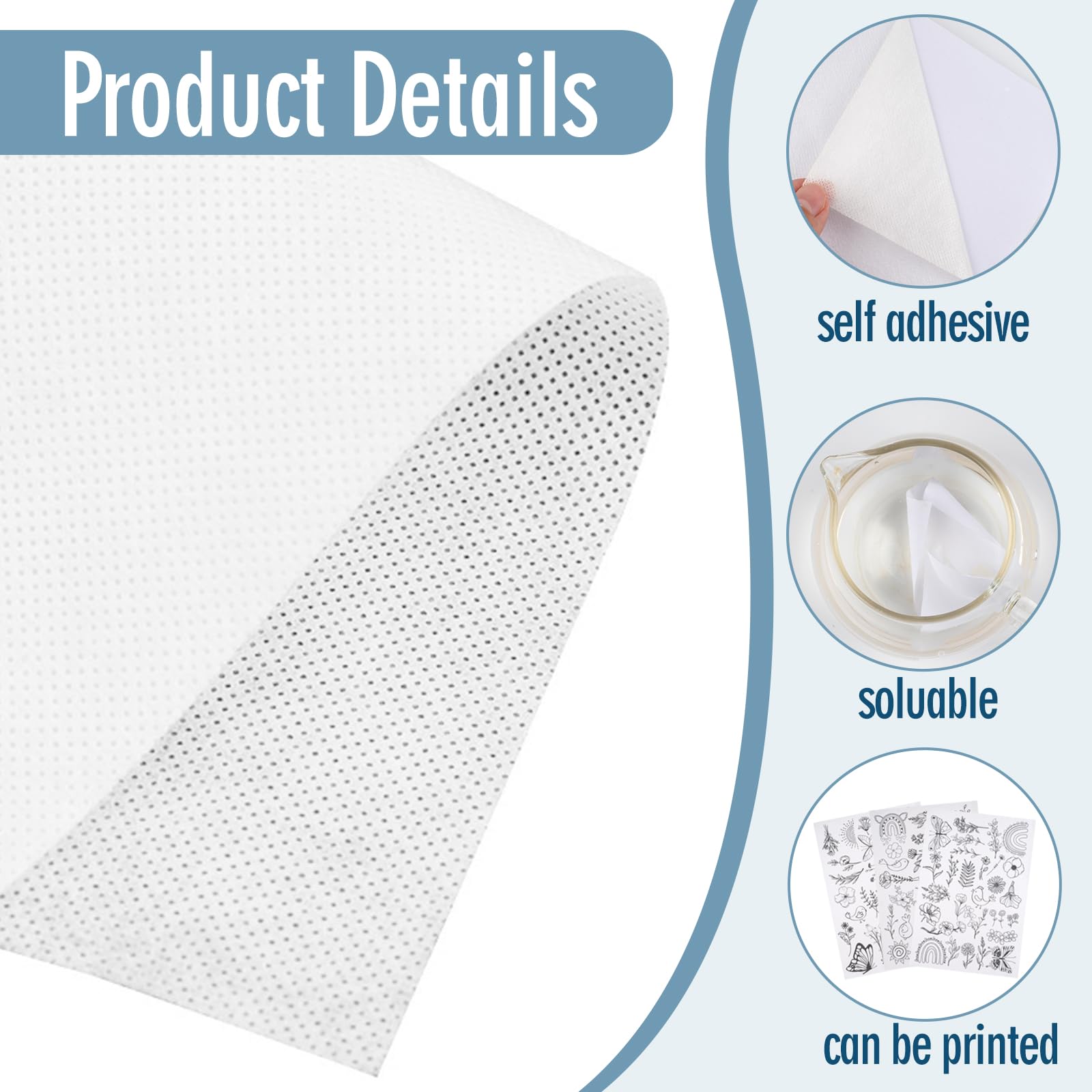 Bremorou 6x A4 Stickvlies Wasserlöslich - Selbstklebendes Stickpapier Für Hand- & Maschinenstickerei