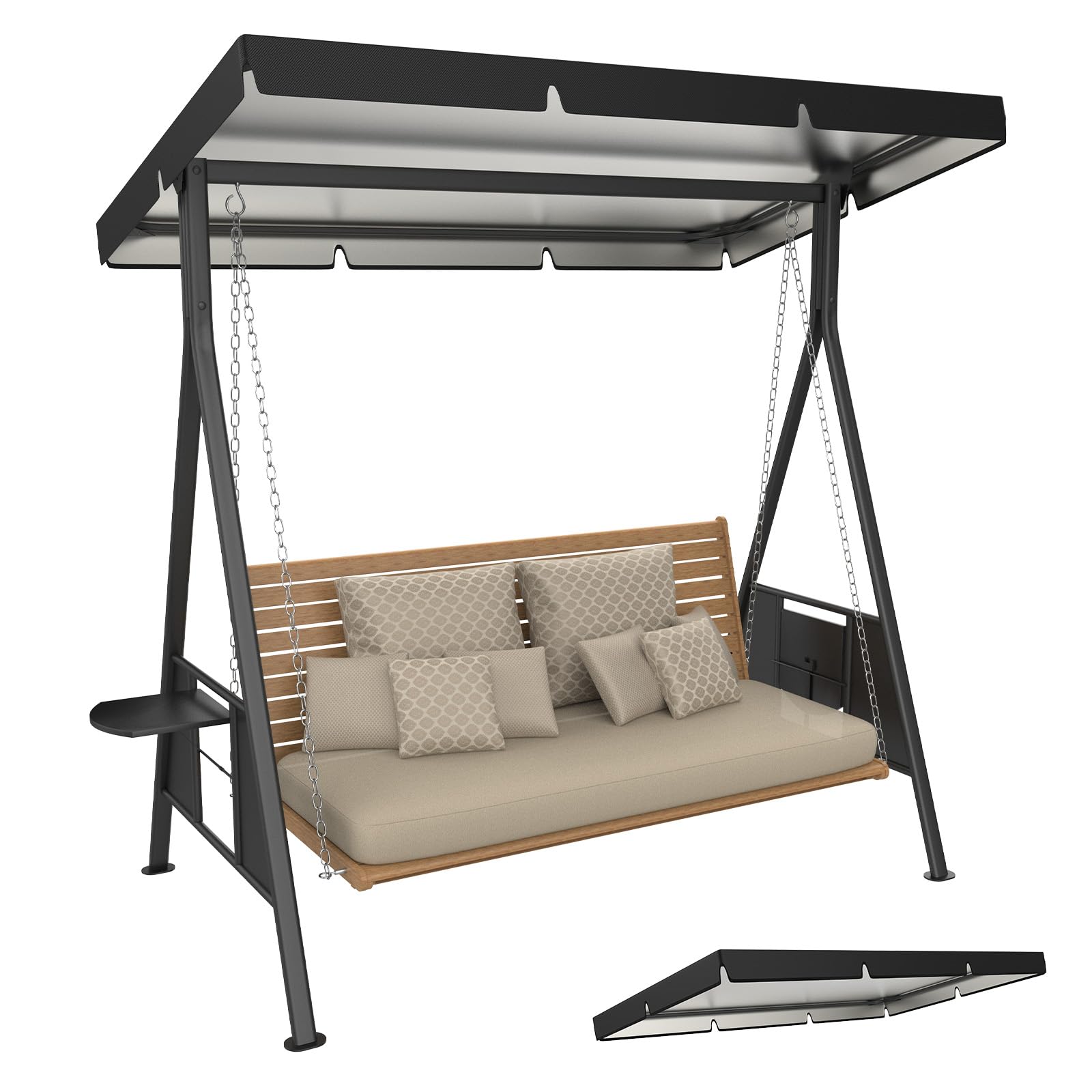 M METERXITY 1-Pack Swing Replacement Canopy, 6.1x4.2x0.5 Inch 600D Thicken Oxford Patio Swings with Canopy Waterproof Fabric for Outdoor Garden/Yard/Park/Porch/Patio [Black]