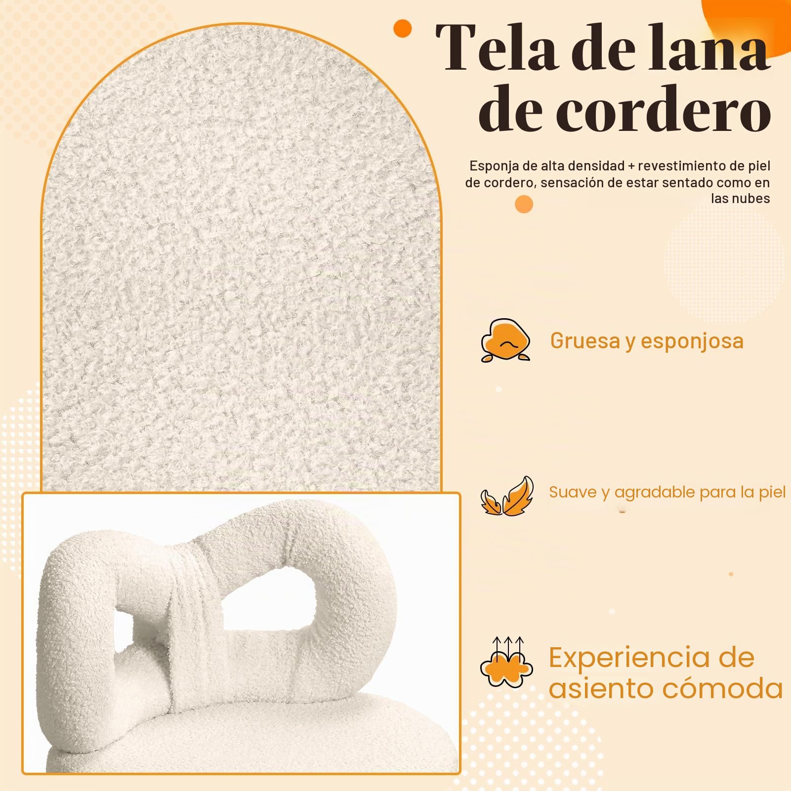 Taburete de tocador con respaldo de lazo, silla de escritorio para sala de estar, silla de maquillaje con almohadillas ajustables, sin brazos