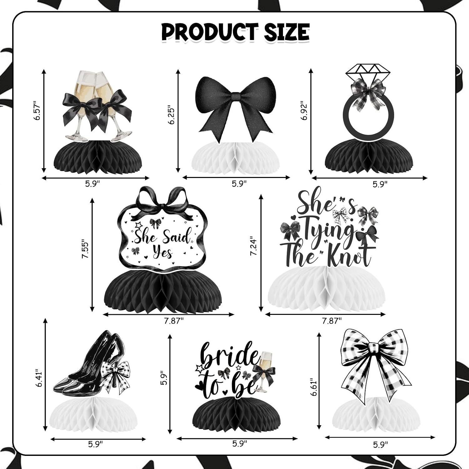 Black Bow Bridal Shower Decorations 8Pcs Black Bow Honeycomb Centerpieces Bowknot Table Decoration She's Tying The Knot Bridal Shower Bowknot Birthday Table Centerpieces for Bachelorette