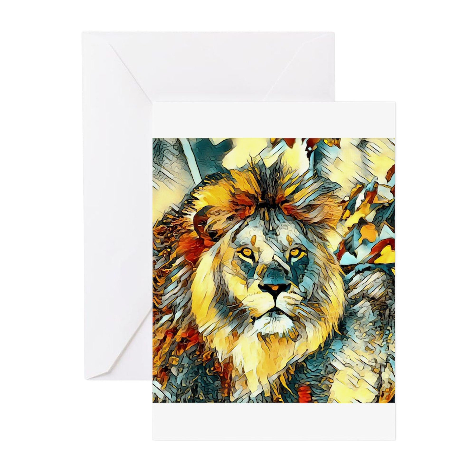 CafePress Animalart Lion 001 Greeting Cards Greeting Card (20-pack), Note Card with Blank Inside, Birthday Card Glossy